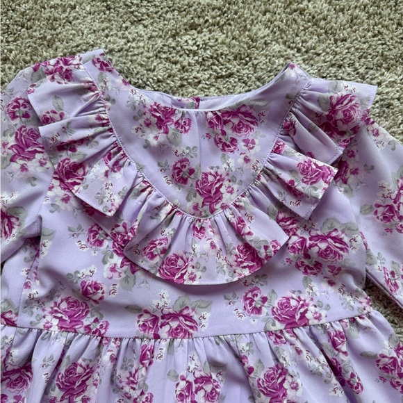 Girls Janie and Jack long sleeve floral dress ruffle dress purple size 6 - Picture 3 of 10